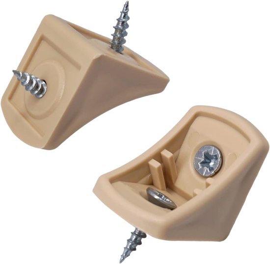 (Pack van 100 stuks) Beige plankbeugels 24 x 24 mm, meubelhoekverbindingen, 90 graden kunststof hoekbeugelverbinding, rechte hoek, schroeven inbegrepen (100, beige) — afbeelding 2