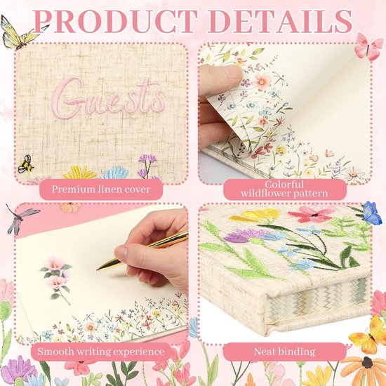 Gastenboek bruiloft wilde bloemen borduurwerk fotoalbum stof met stickers — afbeelding 3