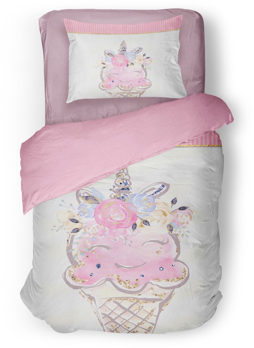 Eleganzzz Kinder Dekbedovertrek Ice Baby - IJsje Dekbedovertrek - Pink - 140x200/220 cm - Dekbedovertrek Kinderen - Micropercal - Eenpersoons