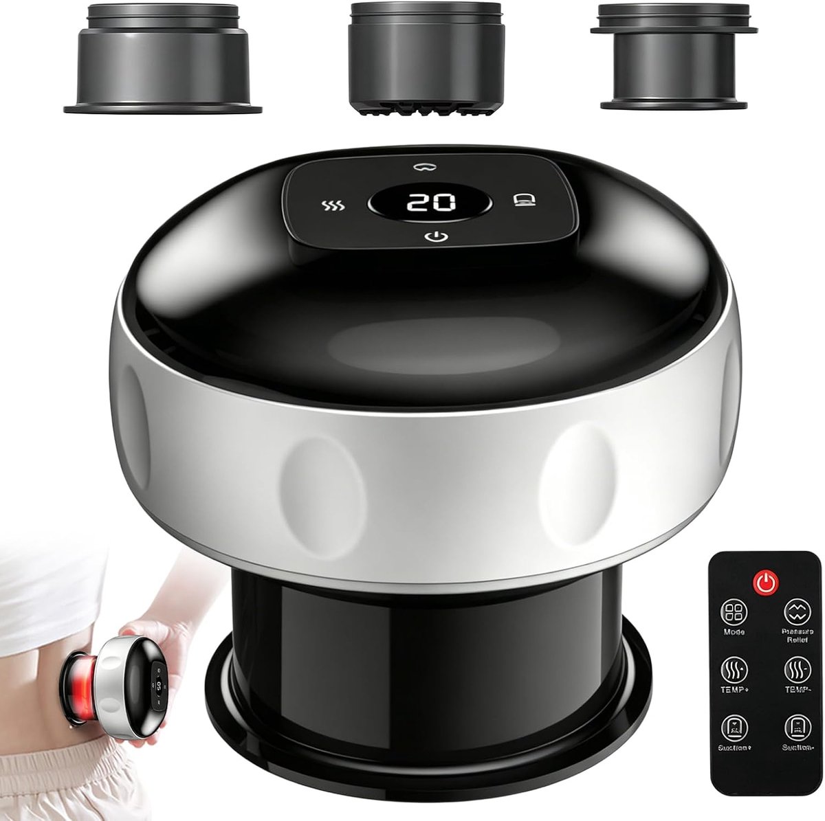 Zuignapapparaat, infrarood, 12 snelheden, smart vacuüm cups, massageapparaat met afstandsbediening, oplaadbare cup- Guasha-apparaat voor pijnverlichting en lichaamsontgifting (wit)