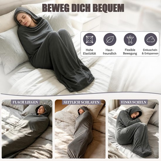 360 wrap compressie slaapzak met capuchon en voetopening, zachte ademende draagbare slaapzak, stretch slaapzak, draagbare deken, sensorische compressiedeken — afbeelding 3