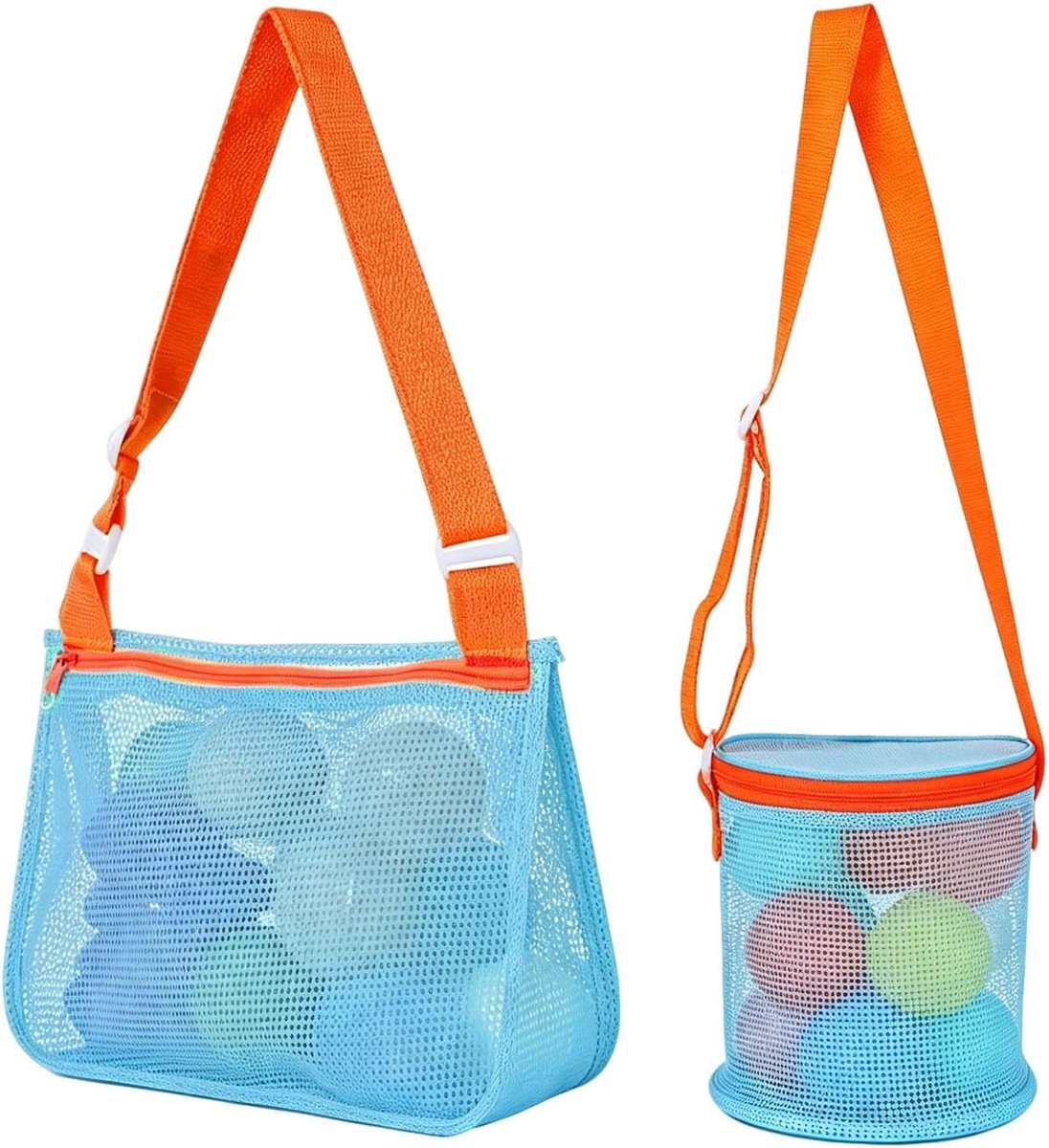 Tas kinderen strand net emmer set blauw oranje