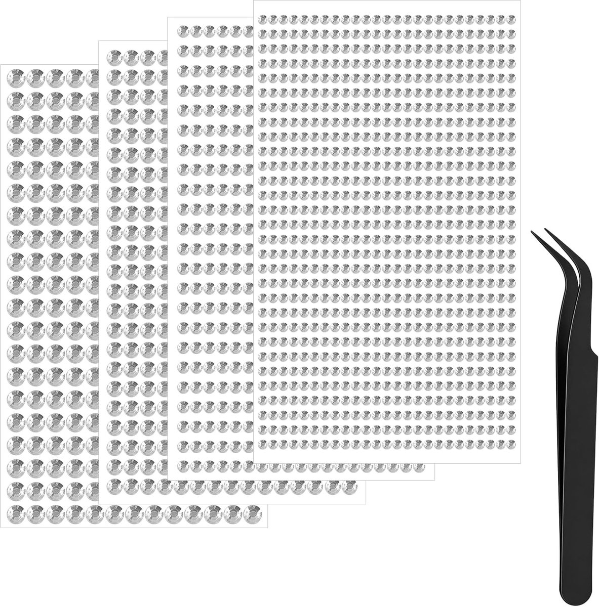 1792 stuks Doorzichtige steentjes voor nagels - 4 maten zilveren face gems met zwarte pincet - Plakstenen voor nagelkunst, gezicht en kleding