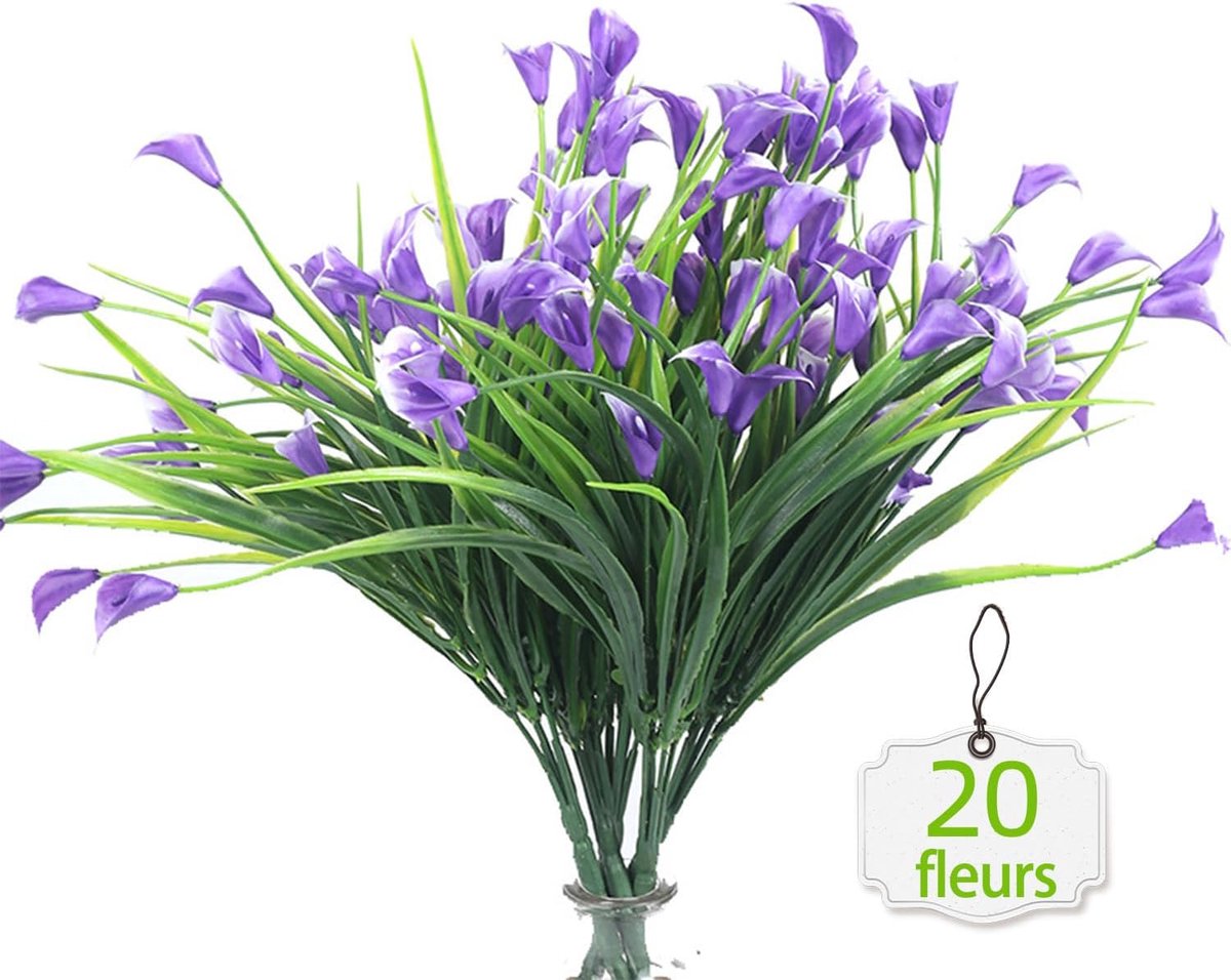 Kunstbloemen voor buiten, 20 stuks, slijtvaste kunstplanten, kunststof bloemen voor tuindecoraties, binnen en buiten, paars