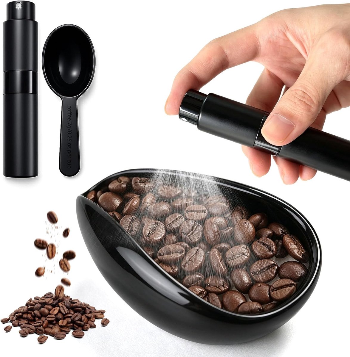 3-delige set koffiedoseerbeker van keramiek en spuitfles