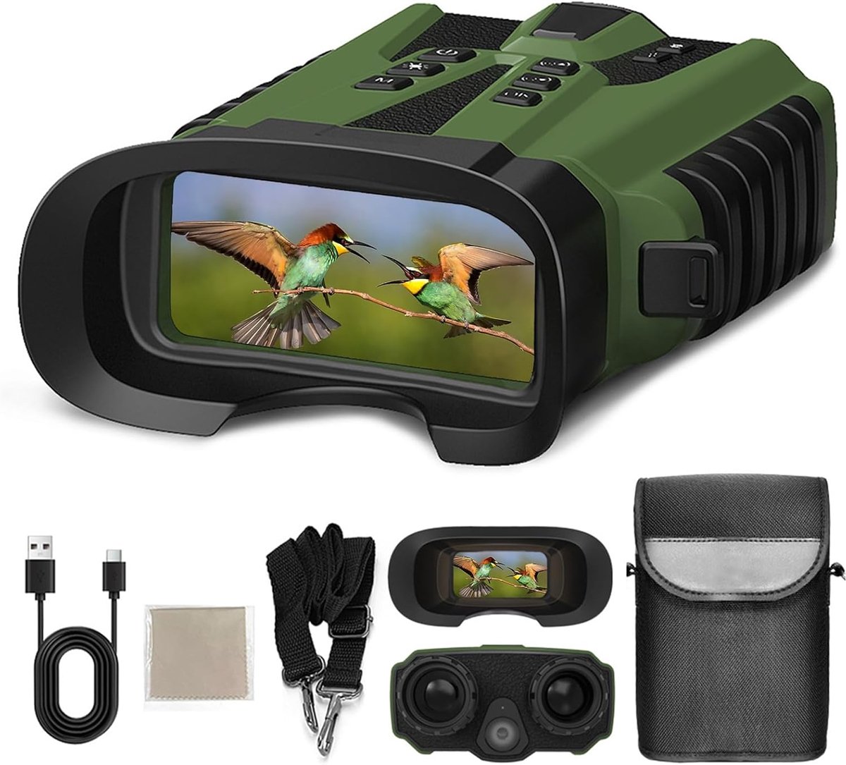 Nachtzichtverrekijker, 500 m, nachtzicht, kleur nachtzicht, 4x optische zoom, 8x digitale zoom, oplaadbaar, 5200mAh voor vogelobservatie, kamperen, jacht