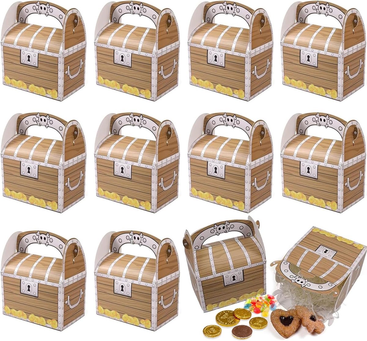 Schatkist, 12 stuks, piraten, schatkist, kinderverjaardag, piraten, schatkist, cadeautje, piraten, feestdoos voor schatkaart, kinderverjaardag, feest, cadeautje