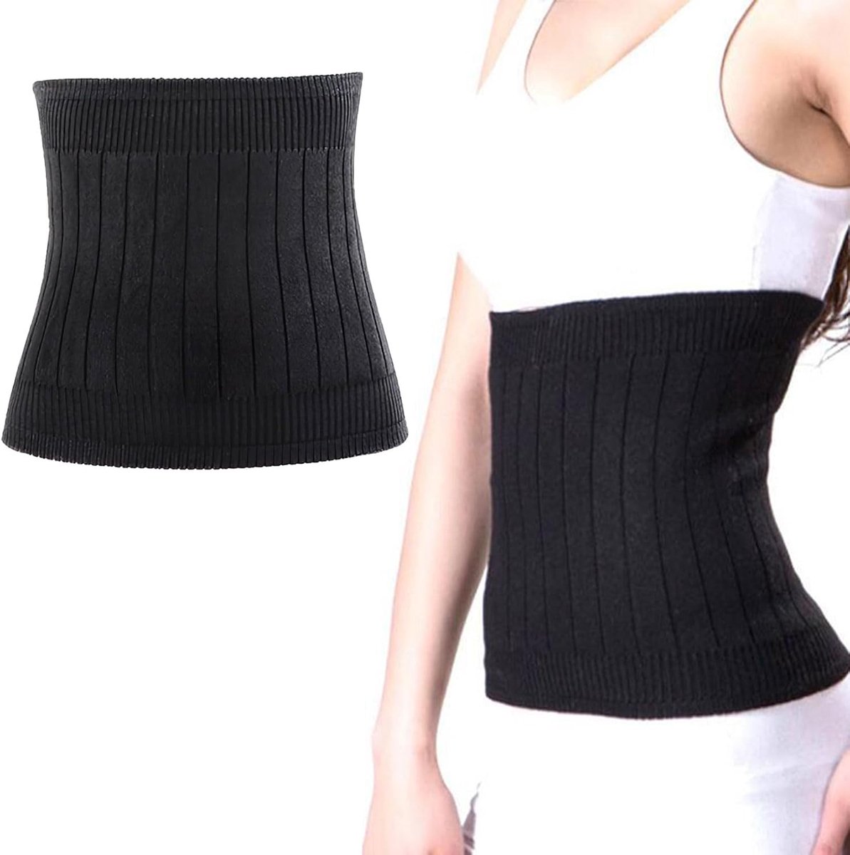 riem, warme niergordel, elastische thermische band voor de winter, warme riem, winterwarmer, perfect wintercadeau, uniseks, Zwart, 60–103 cm