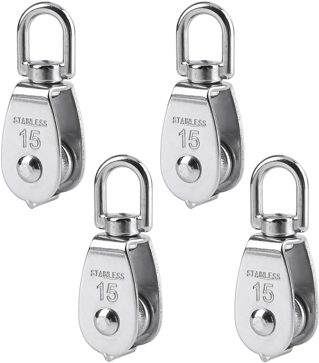 4 Pièces 15 mm Poulie Simple Poulie en Acier Inox Poulie de Levage Capacité de la Poulie 35 kg - Argent
