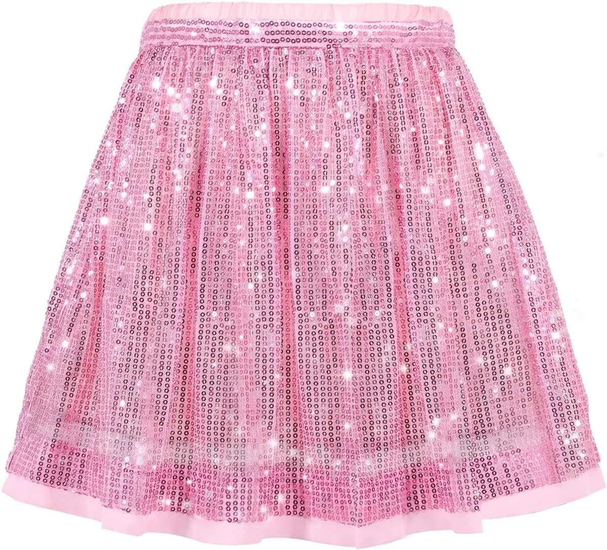 Paillettenrok voor meisjes, glanzend, met elastische taille, prinsessenrok met glitter voor feestjes