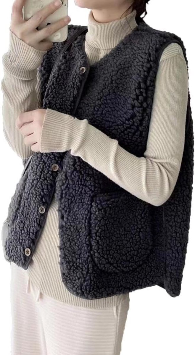 fleece vest dames herfst winter warm mouwloos vest korte winterjas met knopen comfortabel eenkleurig overgangsjack licht pluche mouwloos jas outdoor fleece vest pluche vest outwear