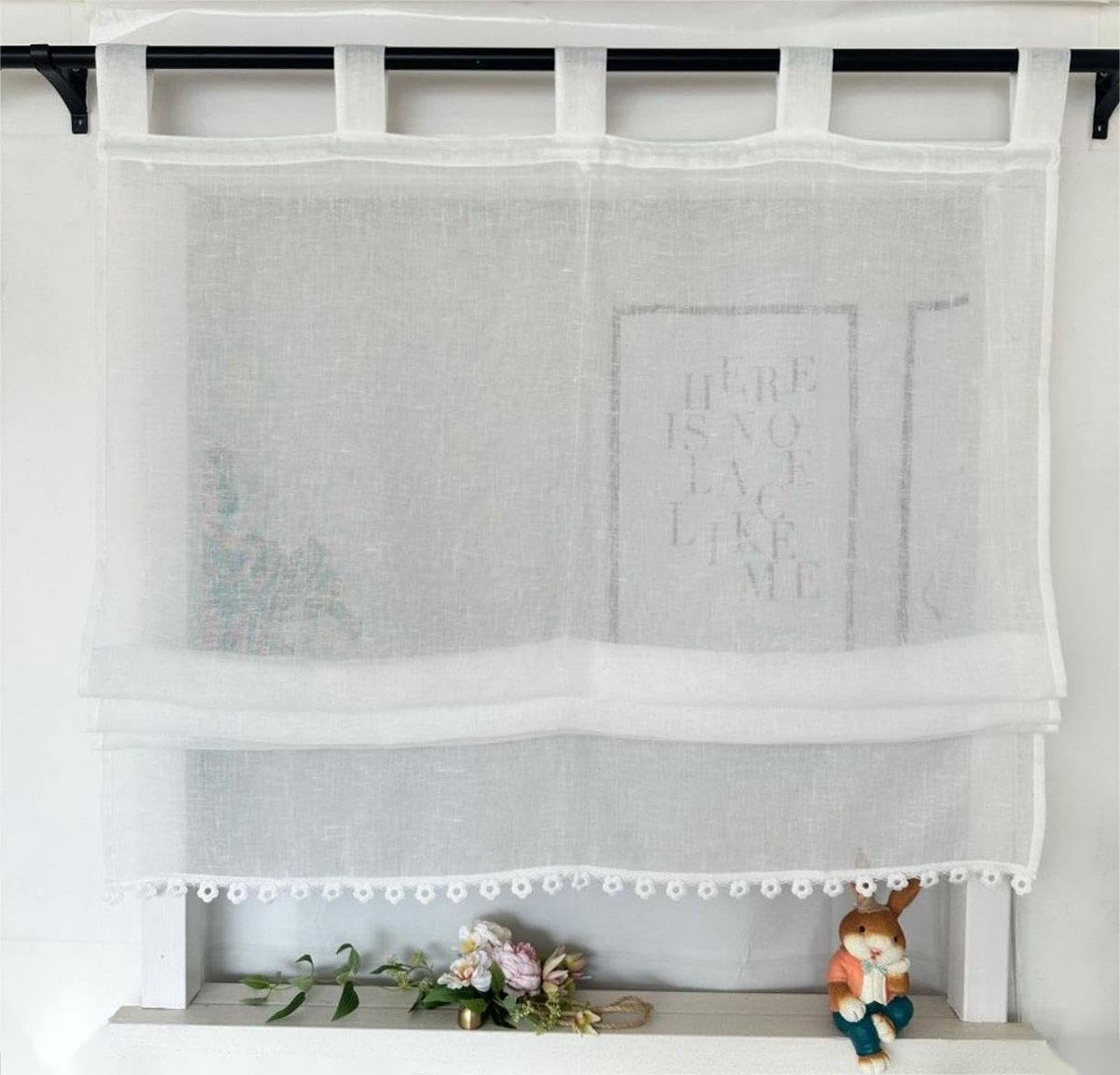 vouwgordijn met bloemenrand effen gekleurd vouwgordijn met lussen landelijke stijl woonkamer semi-transparant gordijn gordijn keuken 1 stuk wit HxB 140x90cm