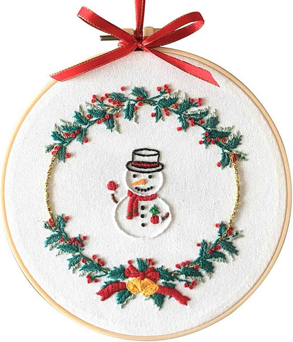 Sneeuwpop Kerst Ornamenten Bladeren Krans Bloemen Awesocrafts Volledige reeks Borduurwerk Starter Kits voor Beginners Volwassenen DIY Handgemaakte Gemakkelijk Patronen (Sneeuwman)