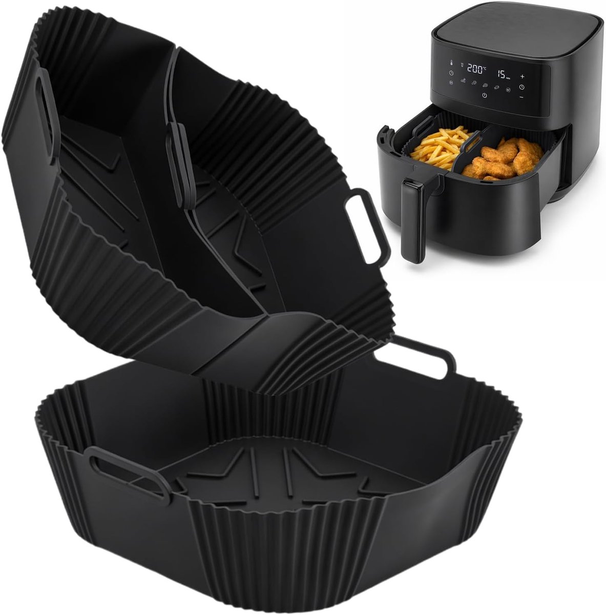 3 stuks airfryer siliconen vormen voor heteluchtfriteuse, 6,2 l, herbruikbaar, accessoires voor heteluchtfriteuses van Tefal, Ninja, Cosori, Russell Hobbs en Chefman