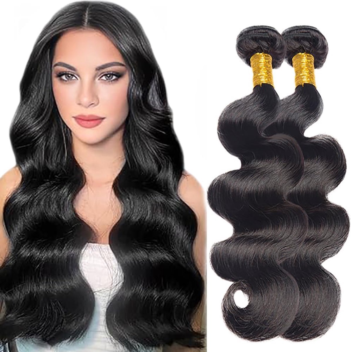 Wave Human Hair Bundles 2 Extension Machine Double Wefts Unprocessed Remy Weave #1B Natural Black Color for Woman 28 30 Inch