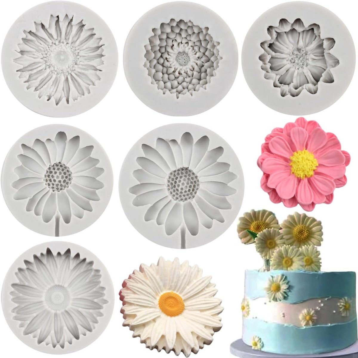 6 stuks chrysanten bloemen siliconen mal bloemen fondant vorm