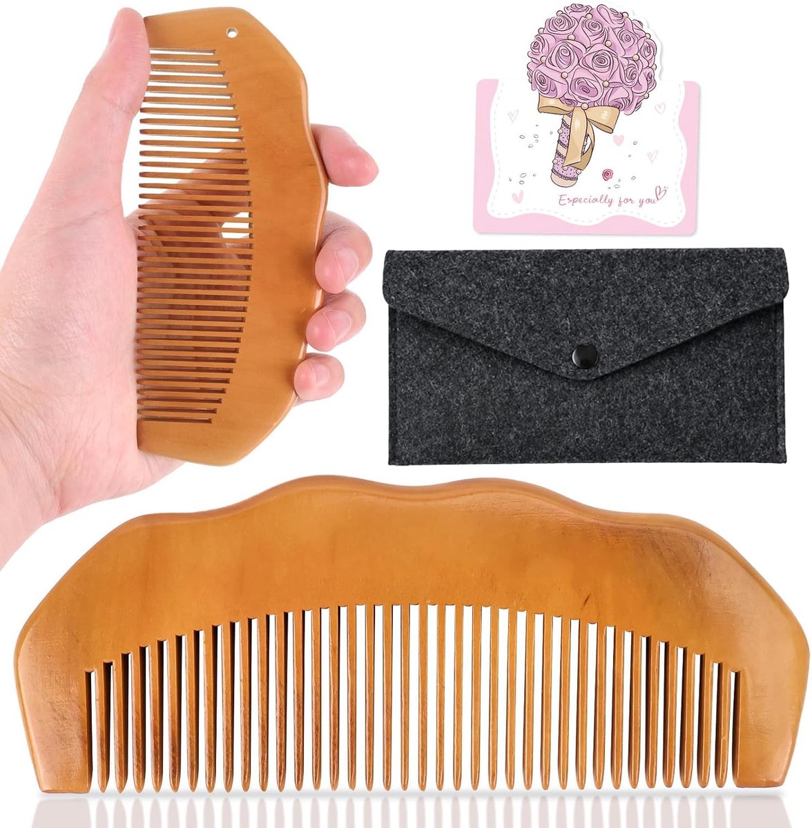 Houten kam, cadeau, zwangerschap, verlichting van stress en angst, stressvermindering voor zwangere vrouwen (met 2 opbergzakken en 2 polsbanden)