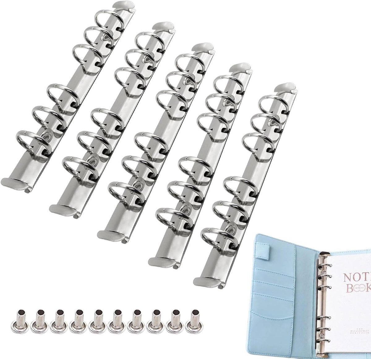 5 stuks ringbandringen, A5 ringbandmechanisme, ringen voor ringband, ringen om boekbinden, losse bladen, boekring, 6 ringen, bindmechanisme voor scrapbook, album, notebook fotoalbum, zilver