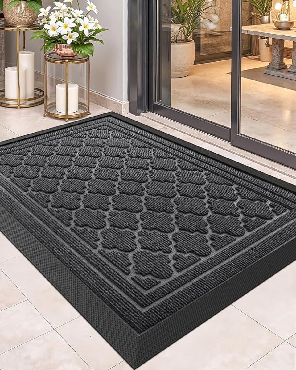Livatto schoonloopmat 43,5 x 75 cm – zwaar belastbare deurmat met antislip rubberen achterkant, geschikt voor binnen en buiten, grijs