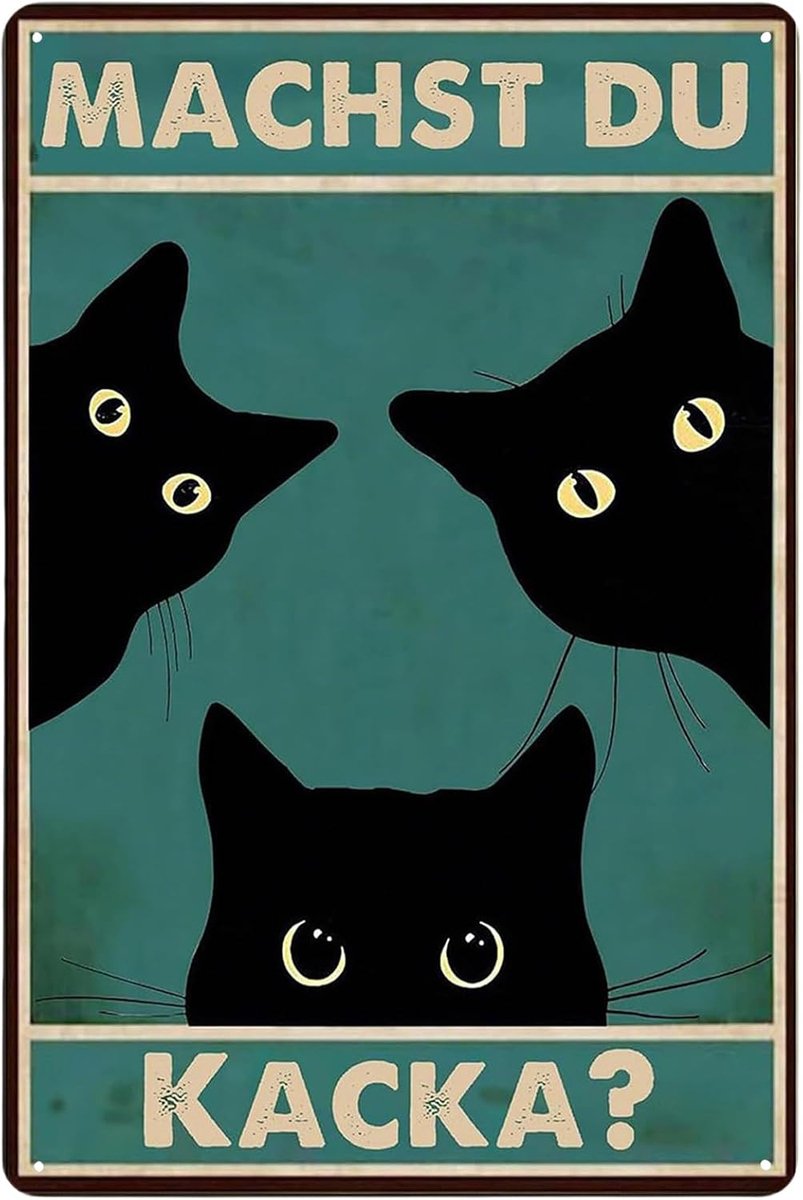 bord met kat Machst du Kacka, retro metalen bord, vintage bord, metalen borden, whimsical decor voor toilet, badkamer, kantoor, garage, slaapkamer, bar, 30 x 20 cm