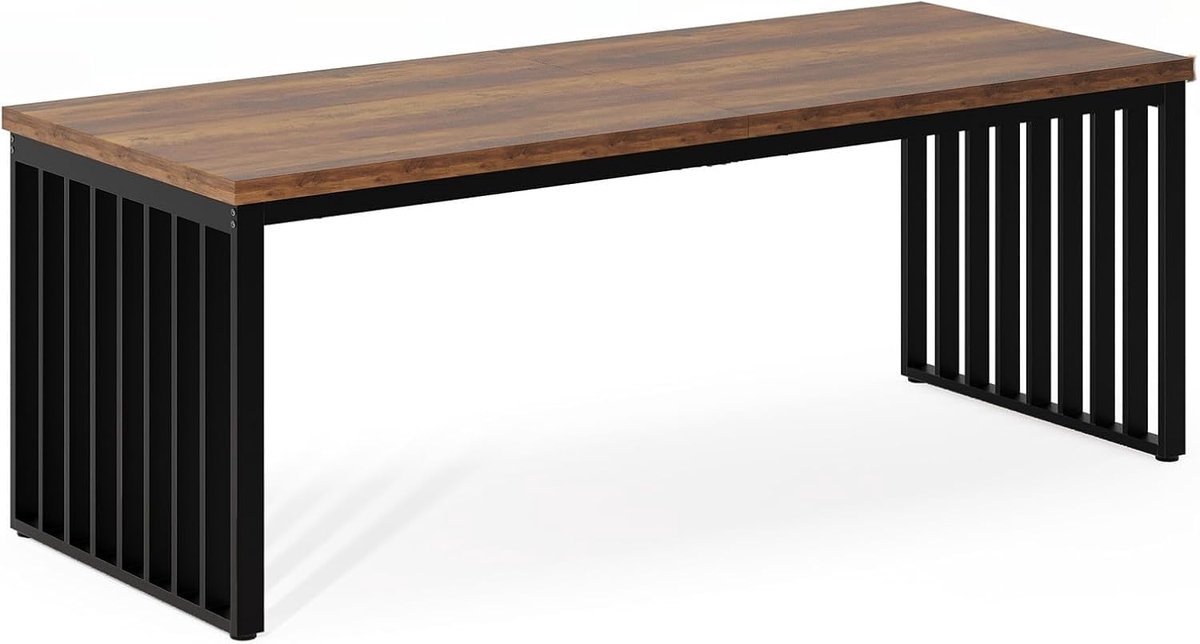Eettafel 180 cm, industrieel design, MDF tafelblad, metalen frame, bruin, rechthoekige keukentafel voor eetkamer en keuken
