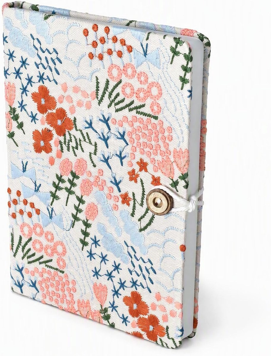 Journal Book Bloemen stoffen omslag, gevoerd notitieboek van 98 g dik papier, 112 pagina's, gepersonaliseerd notitieboek, esthetisch voor school, kantoor, reisdagboek (14,8 × 21,3 cm)