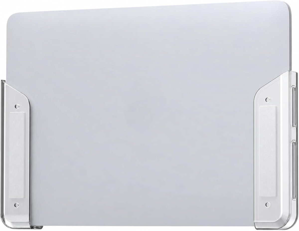 Laptophouder voor muur en onder het bureau, verstelbare houder voor apparaten tot 26 mm dik, compatibel met MacBooks, Surface, toetsenborden, tablets, Nintendo Switch (transparant)