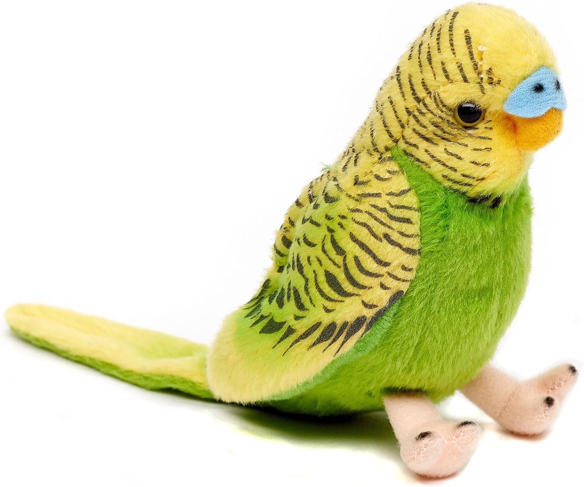 - Parkiet (groen) met tjilpende stem - 12 cm (hoogte) - pluche vogel - pluche dier, knuffeldier