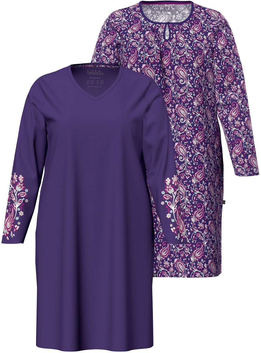 Ulla Popken - Dames - Bigshirts set van 2 paisley ronde hals - Lilablauw - Maat 50+