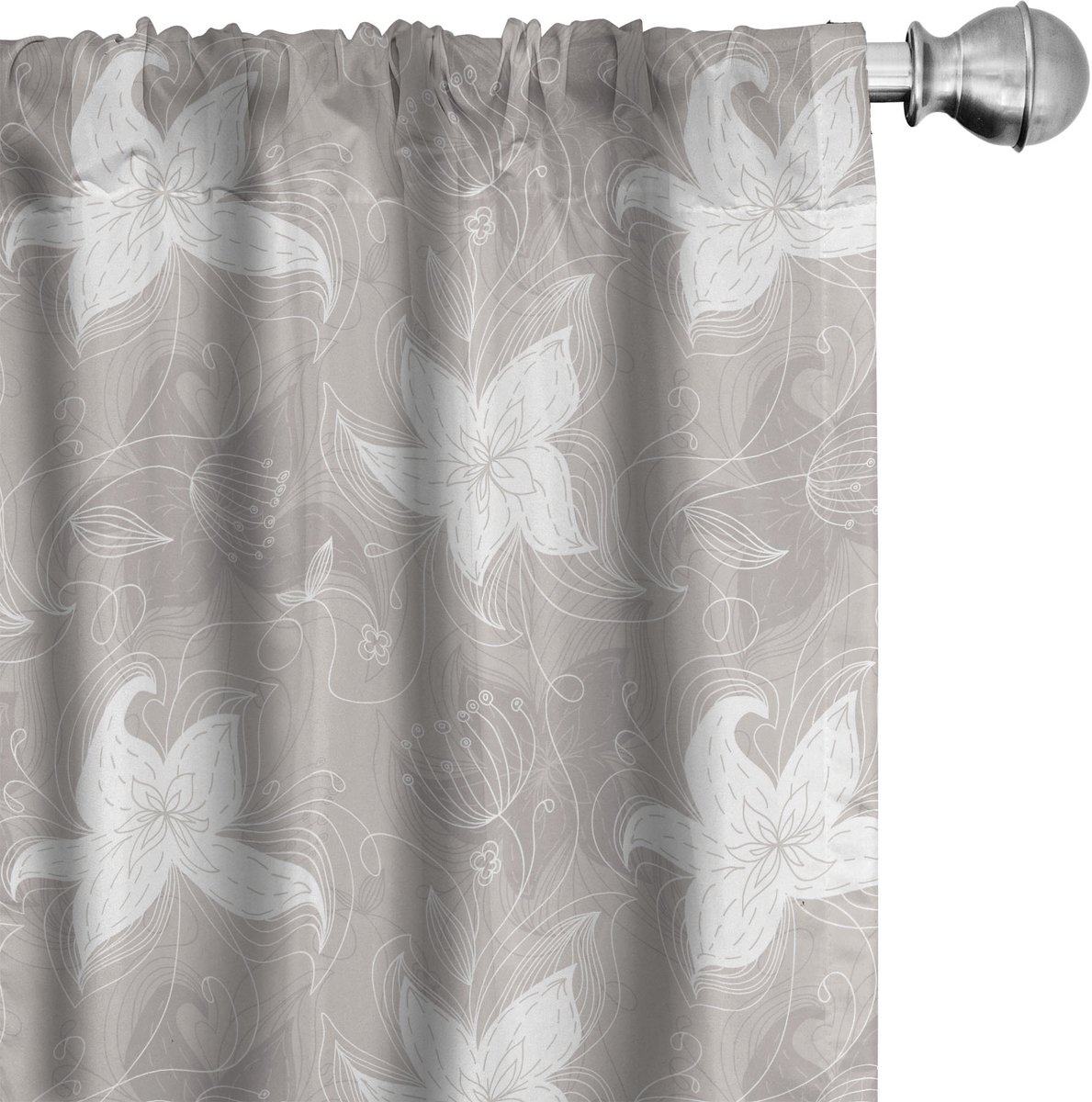 ABAKUHAUS Krabbel Gordijnen set van 2, Wervelende Lijnen, Gordijn voor woonkamer en slaapkamer, 4 stuks 75 cm x 175 cm, Warm Taupe en wit