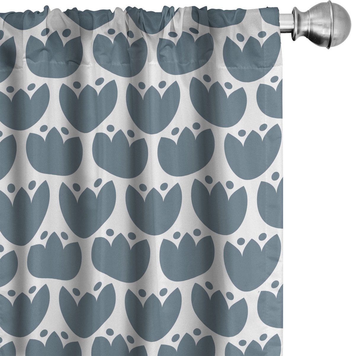 ABAKUHAUS Volkskunst Gordijnen set van 2, Eco Hygge Bloemen-Patroon, Gordijn voor woonkamer en slaapkamer, 4 stuks 75 cm x 245 cm, Blauwgrijs wit