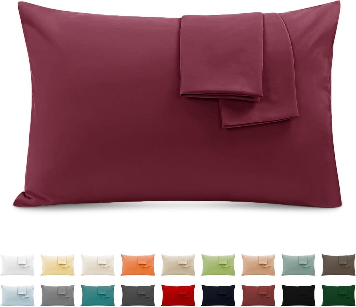 Set van 1 kussensloop, 100% katoen, 45 x 135 cm, 1 stuk, superzacht premium jersey hoofdkussensloop, bordeauxrood