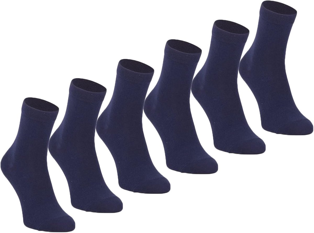 Sokken voor school, korte sportsokken voor meisjes en jongens, uniseks, van katoen (39-44, marineblauw)