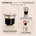 Detailafbeeldingen van de Nira Breeze diffuser: precisieverneveling, geïntegreerd systeem en snel navullen.