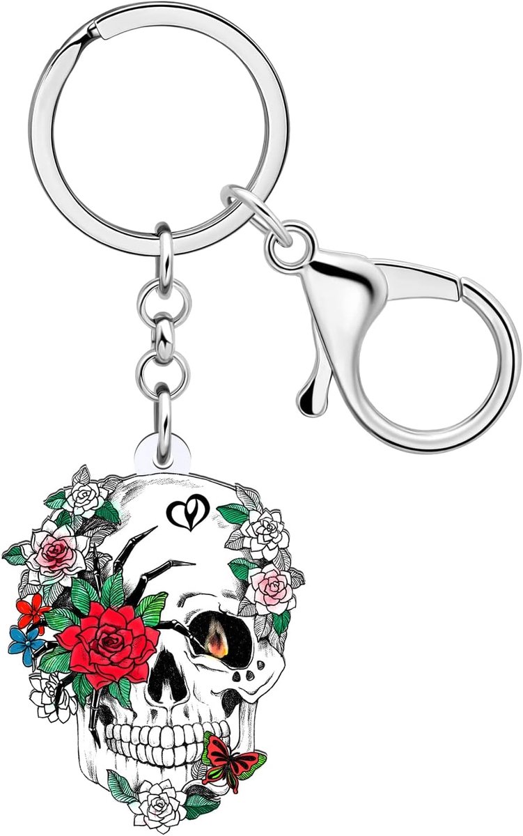 Rose Bloem Schedel Sleutelhanger Halloween Accessoires Spookachtige Suiker Schedel Geschenken Voor Vrouwen Meisjes Tas Purse Key Charms
