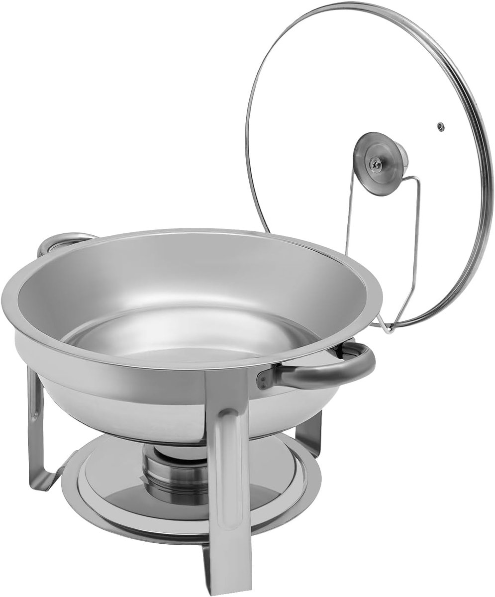 Chafing Dish 5 l roestvrij staal warmhoudcontainer voedselverwarmer ronde warmtecontainer soepwarmer bad zilver voor restaurants cafetarias hotels