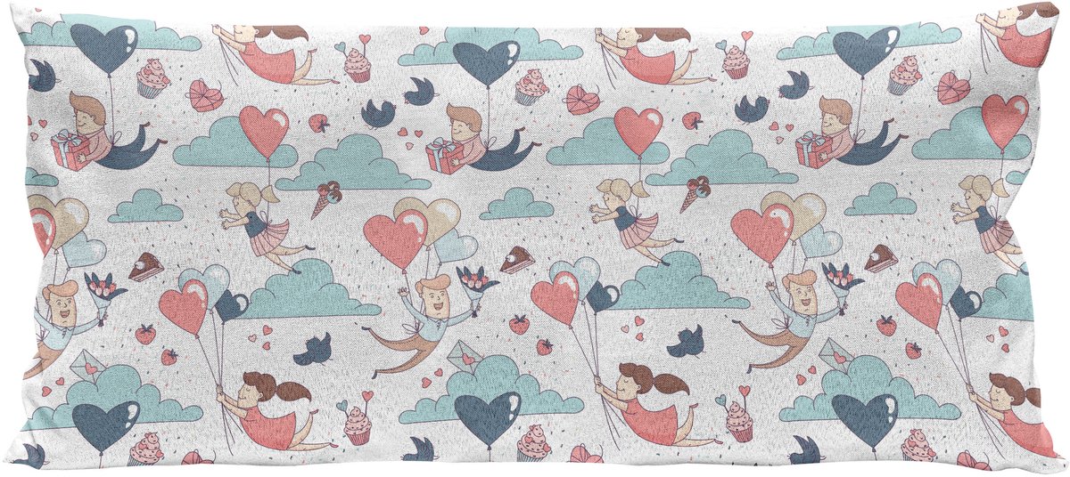 ABAKUHAUS Valentinstag Kussenhoes, Liefde über de Wolken, Kussenhoes met Ritssluiting en Dubbelzijdige Print, 90 x 40 cm, Schamesröte Blasser Kadettblau