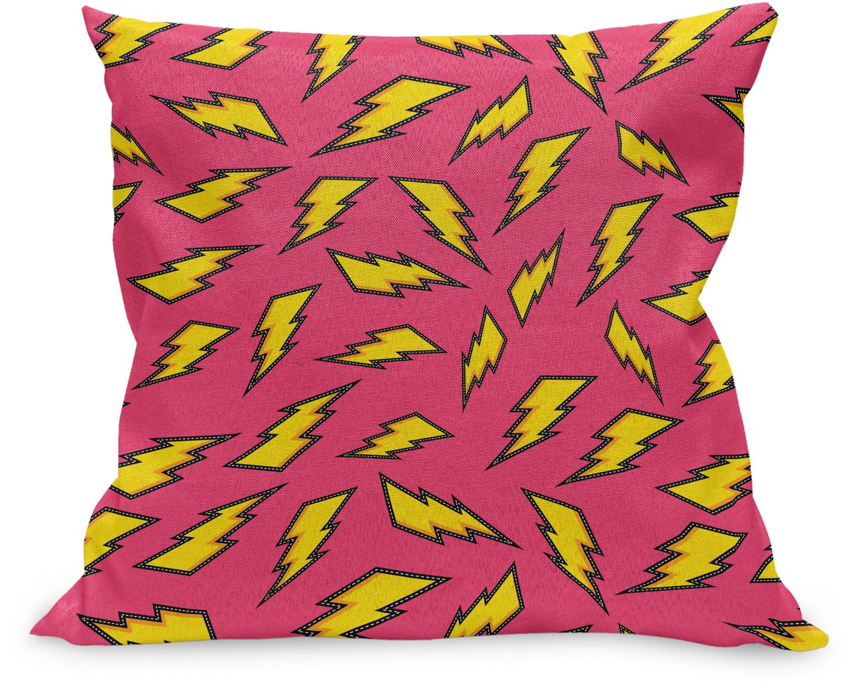 ABAKUHAUS Pop-Kunst Kussenhoes, Kleurrijke Thunder Bolt Formen, Kussenhoes met Ritssluiting en Dubbelzijdige Print, 40 x 40 cm, Donker Koralle Geel Zwart