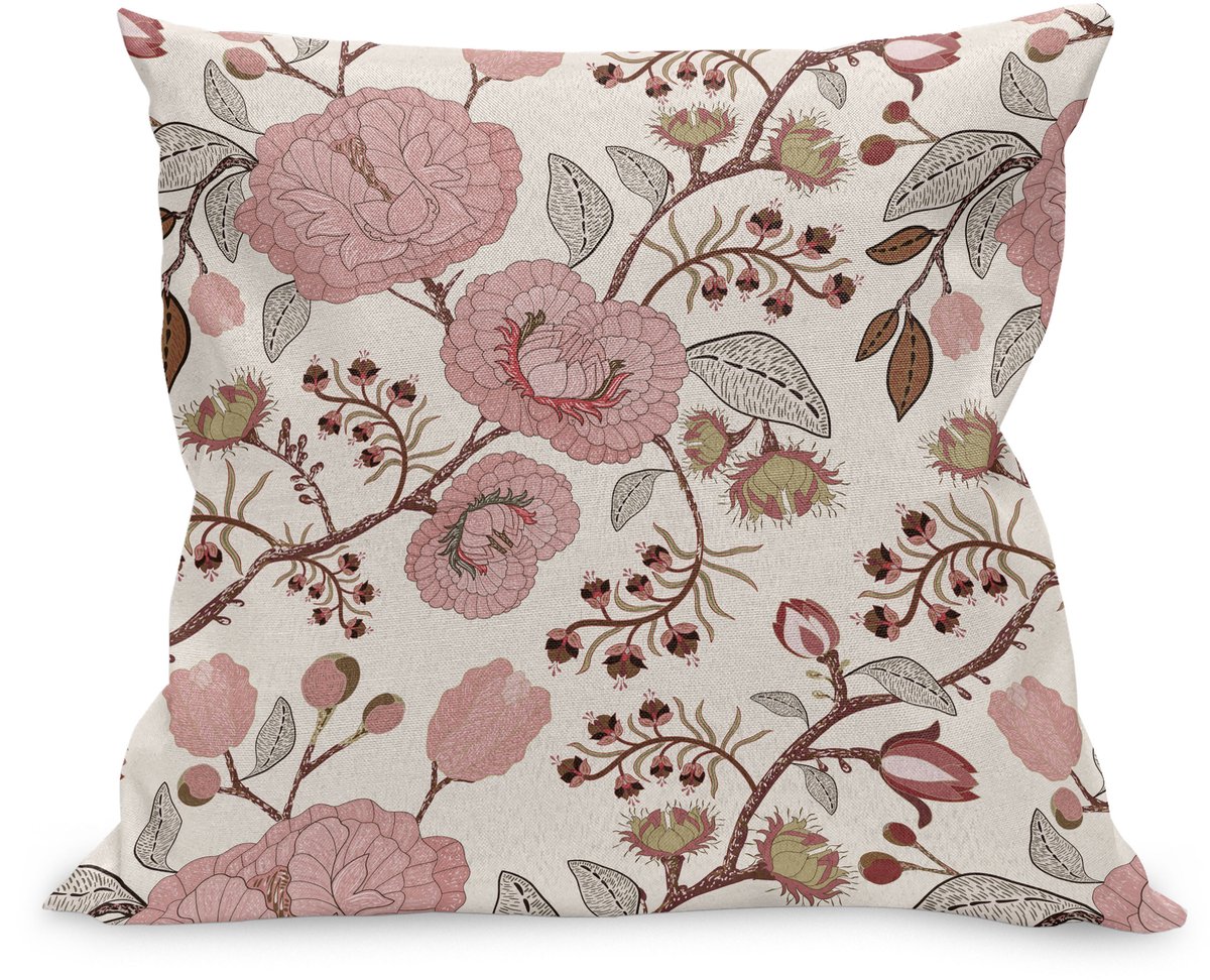 ABAKUHAUS Bloemen Kussenhoes, Blühende Zweige Vintage, Kussenhoes met Ritssluiting en Dubbelzijdige Print, 40 x 40 cm, Eierschalenfarben Lachs