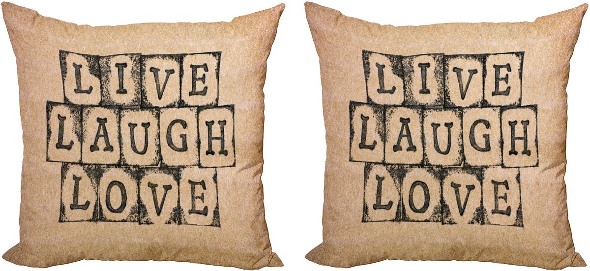 ABAKUHAUS Lebe lache Liefde Sierkussenhoes Set van 2, grungy Vintage, Modern Accent Dubbelzijdige Digitale Print, 45x45, Zwart Licht Bruin