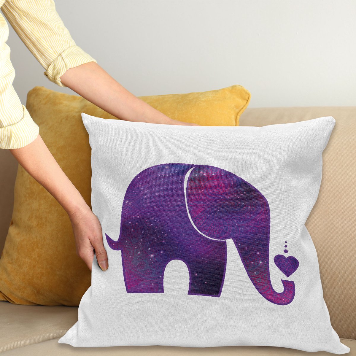 ABAKUHAUS Dier Kussenhoes, Olifant-Hart, Decoratieve Kussenhoes met Dubbelzijdige Print, Ritssluiting, Wasbaar, 45 x 45 cm, Fuchsia en Lila