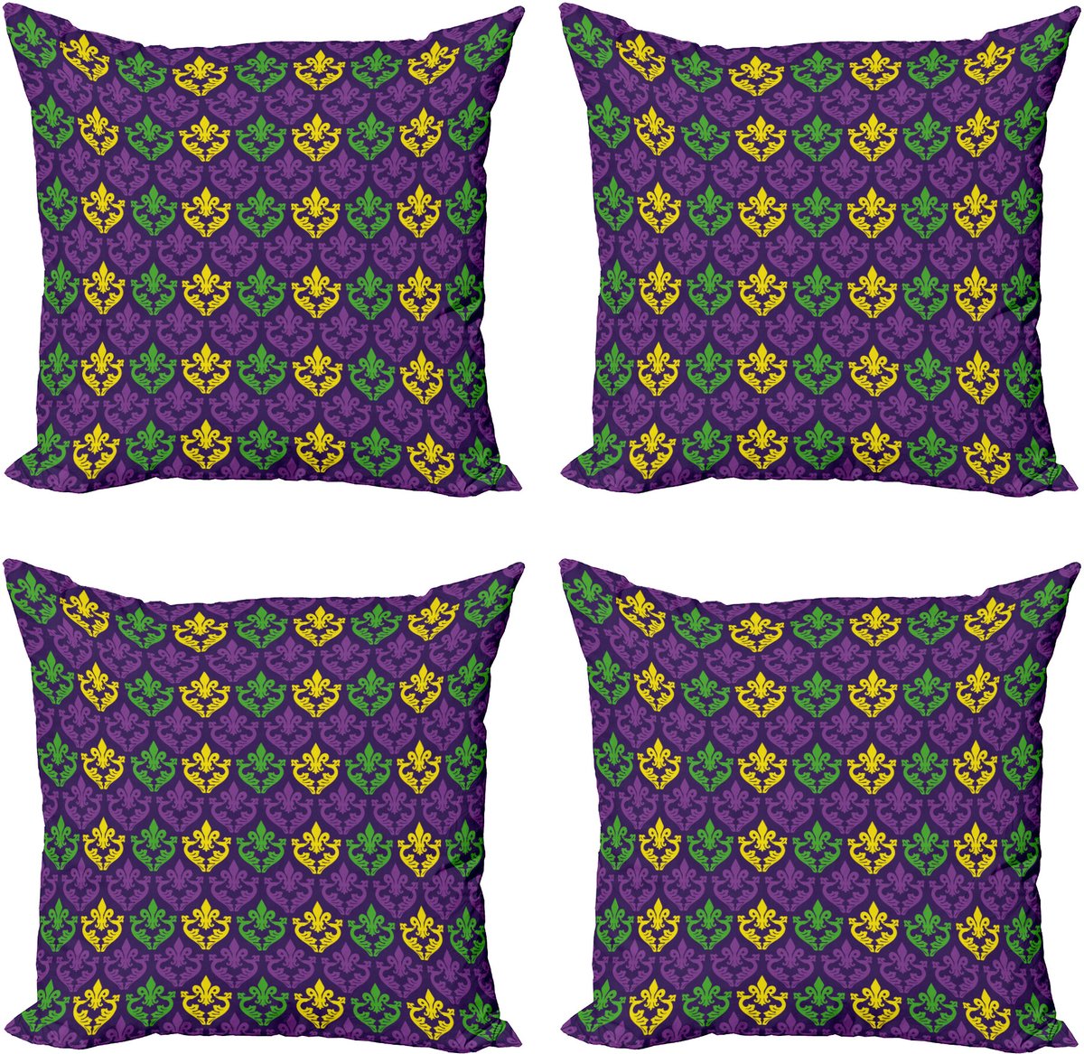 ABAKUHAUS Karneval Sierkussen Kussenhoes 4er Set, Antike Motief Tegel, Modern Accent Dubbelzijdige Digitale Print, 40 x 40 cm, Groen Geel Lila