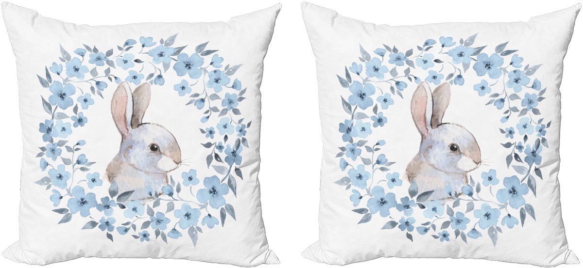 ABAKUHAUS Land Sierkussenhoes Set van 2, Kaninchen Portrait, Modern Accent Dubbelzijdige Digitale Print, 50x50, Blauw Grijs Wit Grijs