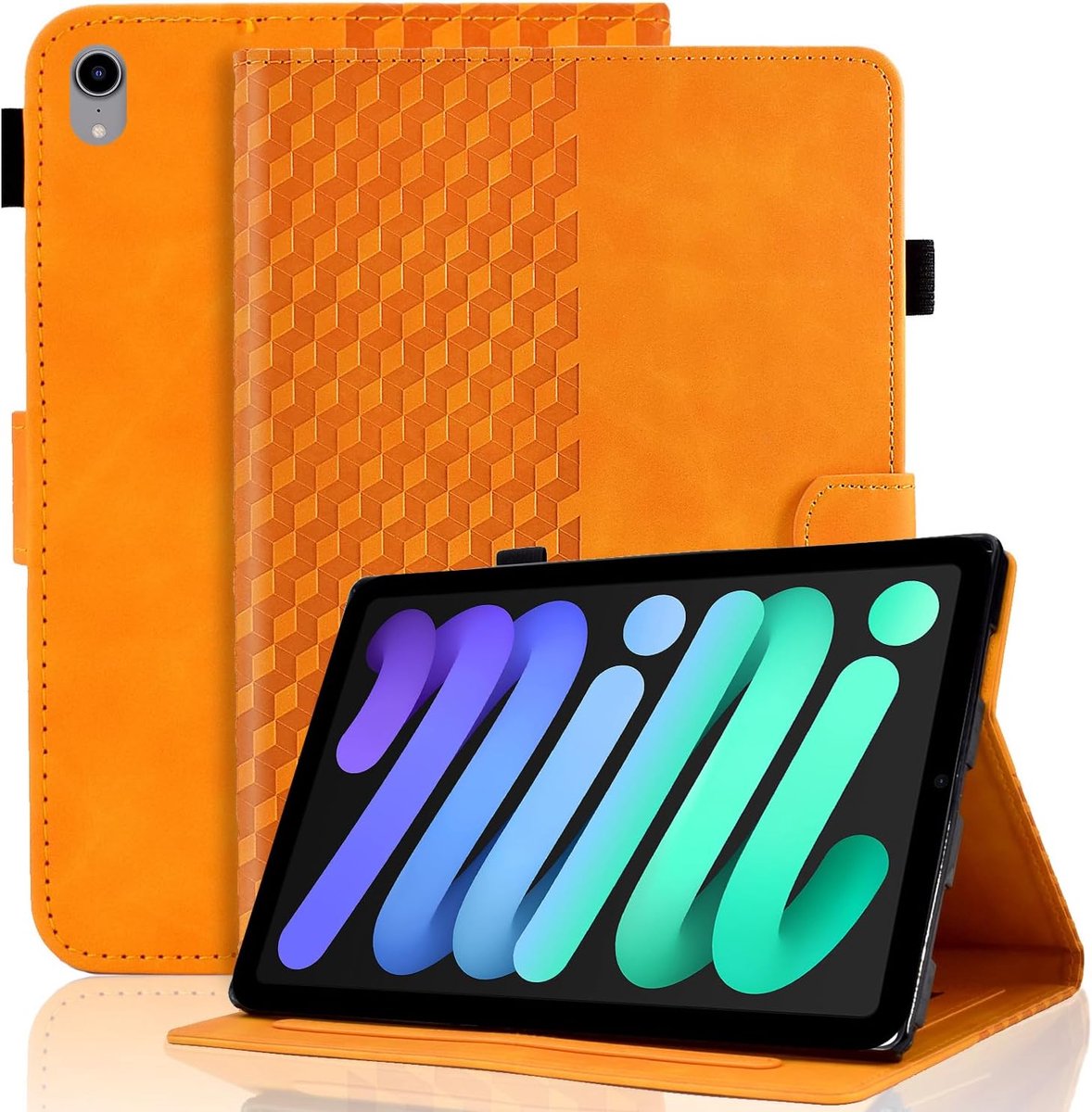 Hoesje voor iPad MINI 6e generatie 2021 8,3 inch - Apple iPad MINI 6 PU lederen folio flip cover smart shell met automatische slaap/waak kijkstandaard met meerdere hoeken, oranje