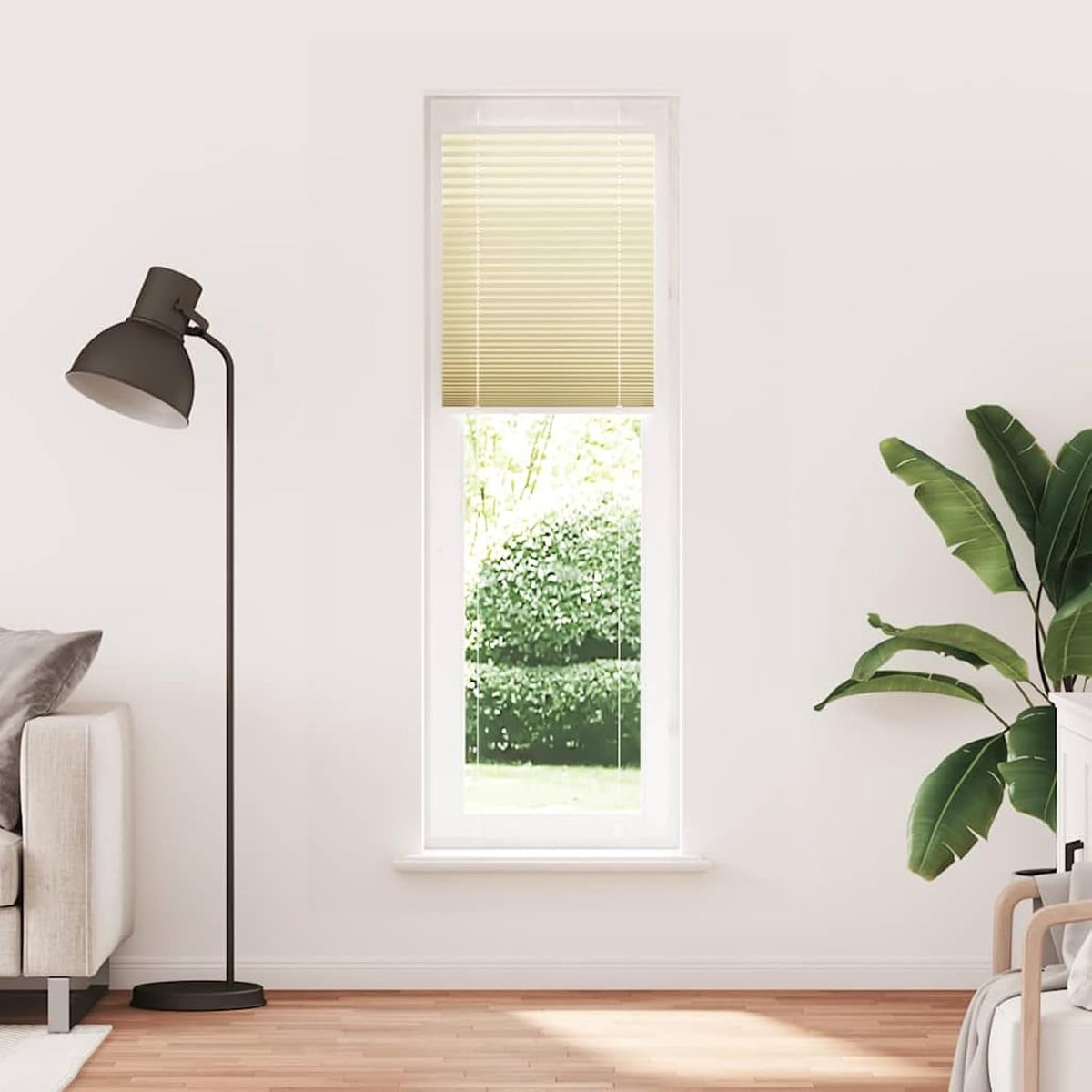 Plissé crème 60 x 200 cm, stofbreedte 59,4 cm, polyester, plissé zonder boren, ondoorzichtige privacybescherming, zonwering voor raam en deur, 4015305