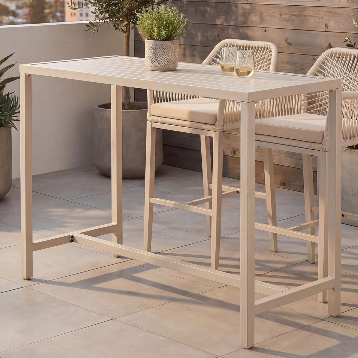 Staande tafel HWC-P91 Outdoor metaal 105x130x65cm - crème