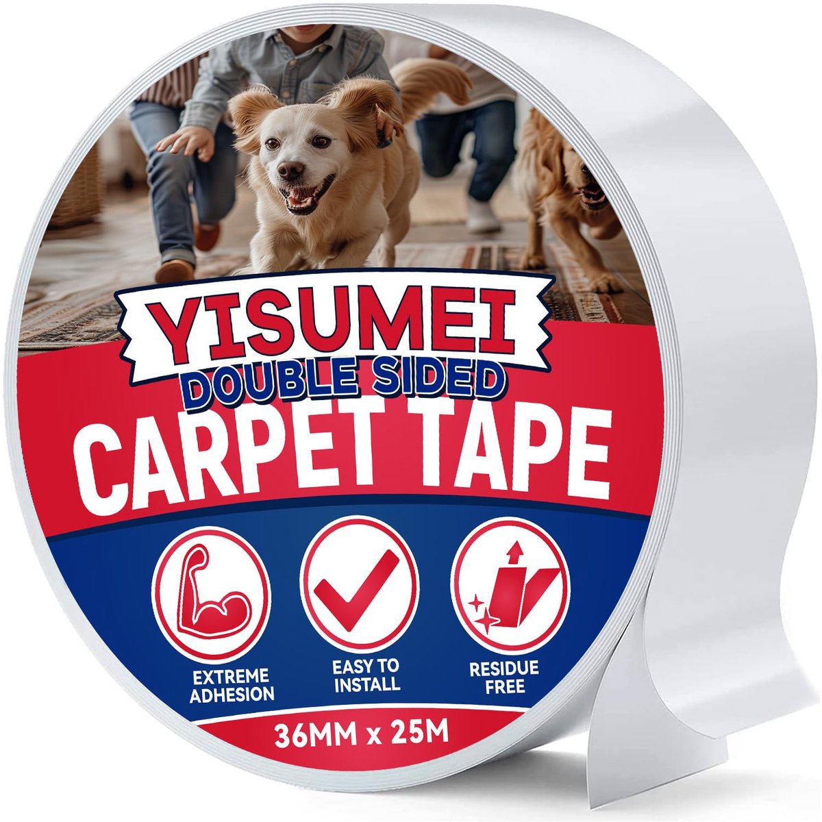 Dubbelzijdig plakband 36 mm x 25 m - extra sterk - antislip - ideaal voor vloeren - ShopVlot