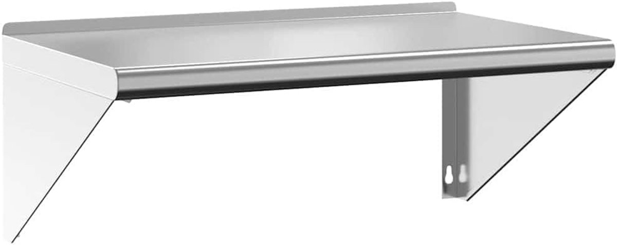 Planken, keukenrek, wand, boekenplank, klein rek, wandrek, 75 x 45 x 31 cm, zilverkleurig, roestvrij staal, voor keuken, woonkamer, badkamer, kantoor