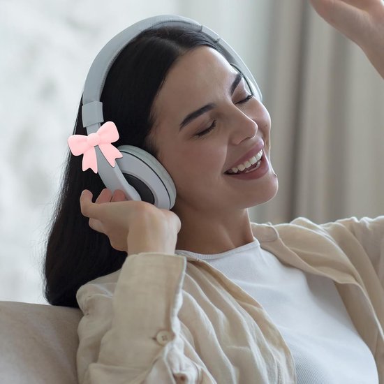 2 Stuks Roze Strikversieringen Hoofdtelefoonaccessoires, Siliconen 3D Kokette Hoofdtelefoonbevestigingsaccessoires Schattige Oortelefoonversieringen voor Vrouwen — afbeelding 3