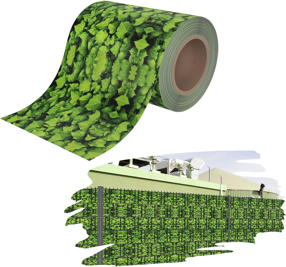 Strips 35m x 19cm PVC hekfolie incl. clips, 100% ondoorzichtig UV-bestendig weerbestendig, inkijkbescherming voor dubbelstaafmatten tuinhek balkon terras, grote bladeren